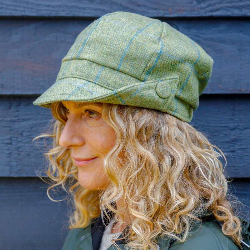 Green tweed ladies baker boy cap