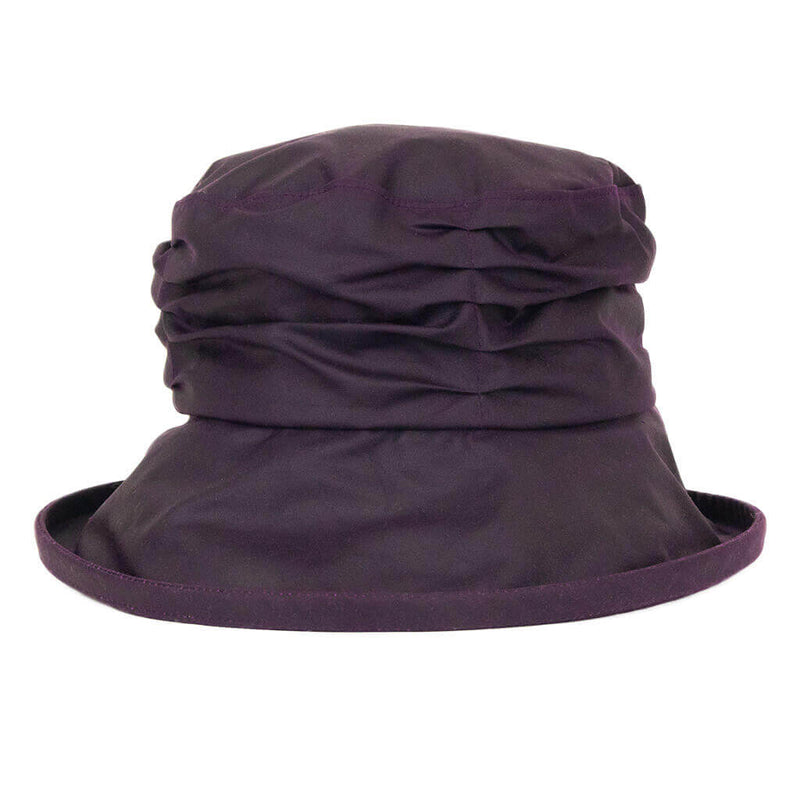 ladies blackcurrant waxed rain hat