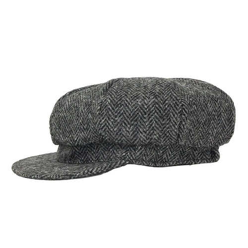 dark-grey-harris-tweed-waterproof-baker-boy-cap-side-view